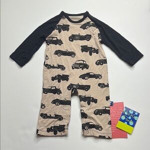 Kickee Pants Tan and Black Car Print Onesie